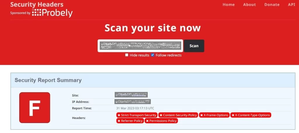 セキュリティヘッダーが設定されていない場合の結果